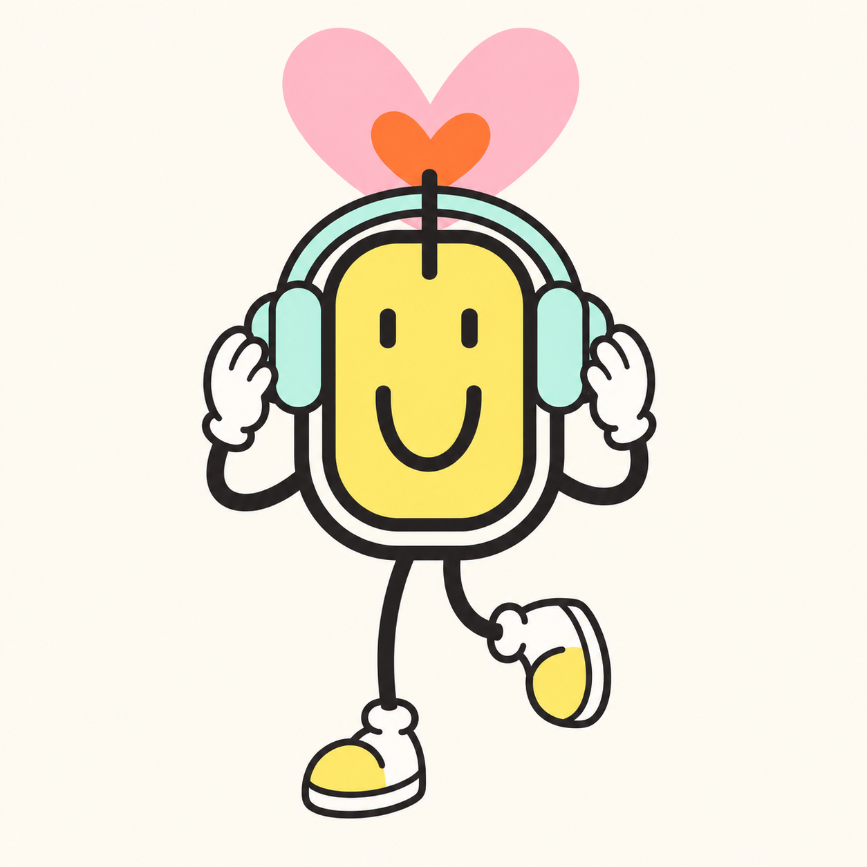 Mascota de Pequeñas Luces escuchando con auriculares